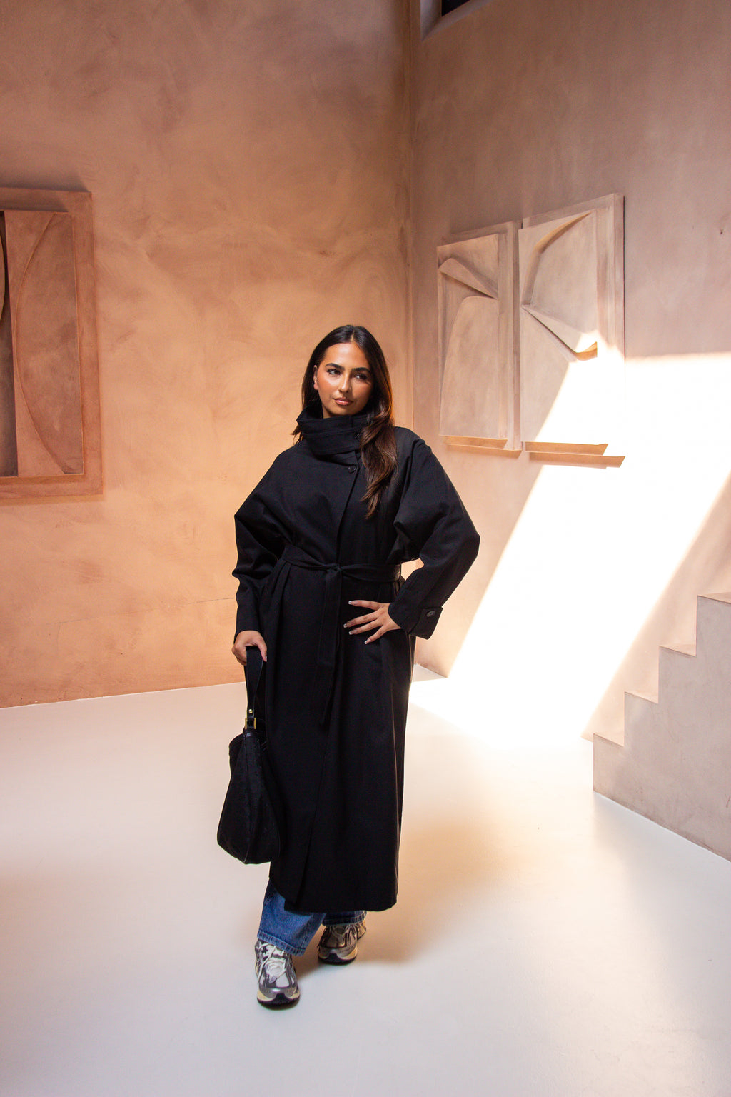 High Collar Trench Coat Black