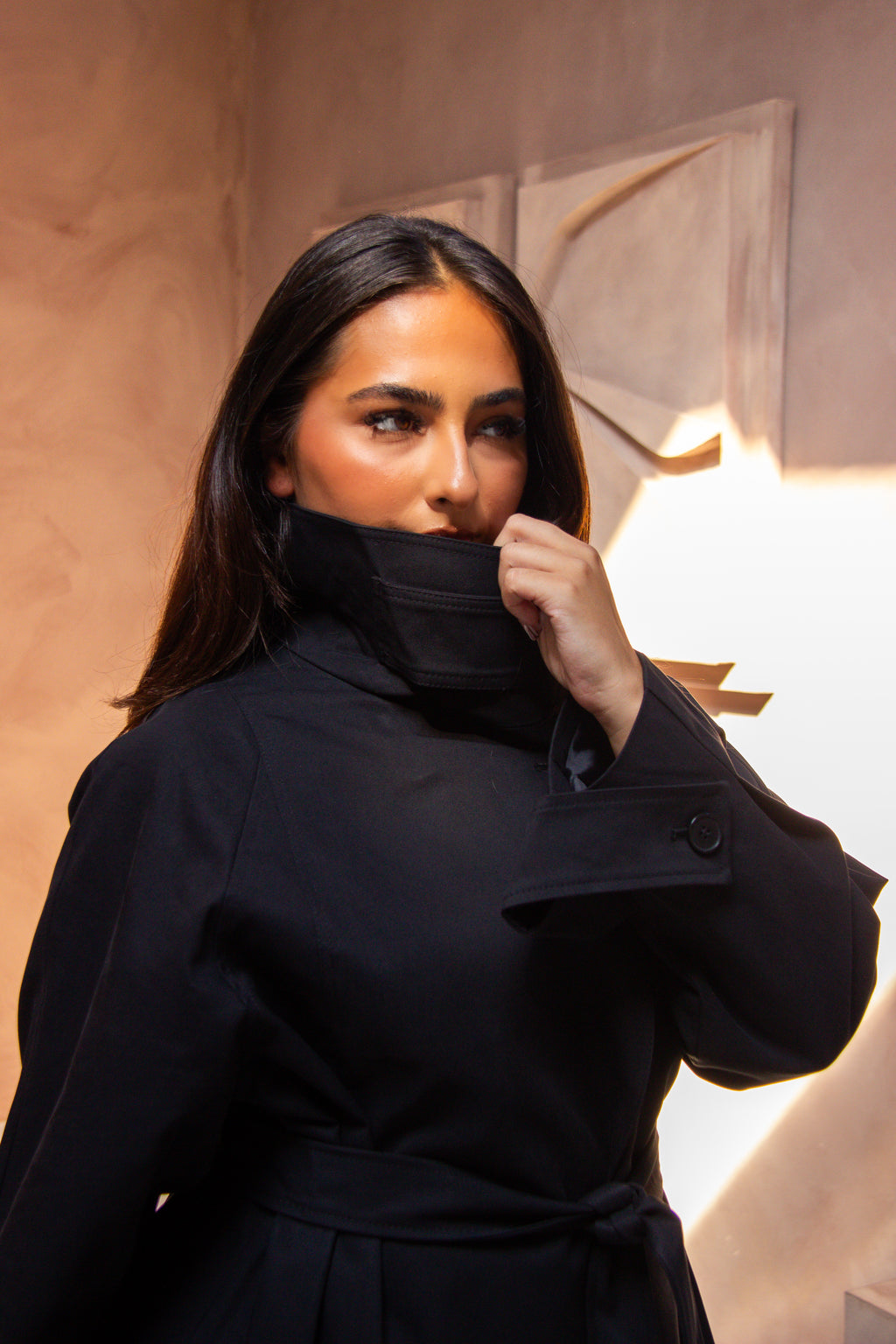 High Collar Trench Coat Black
